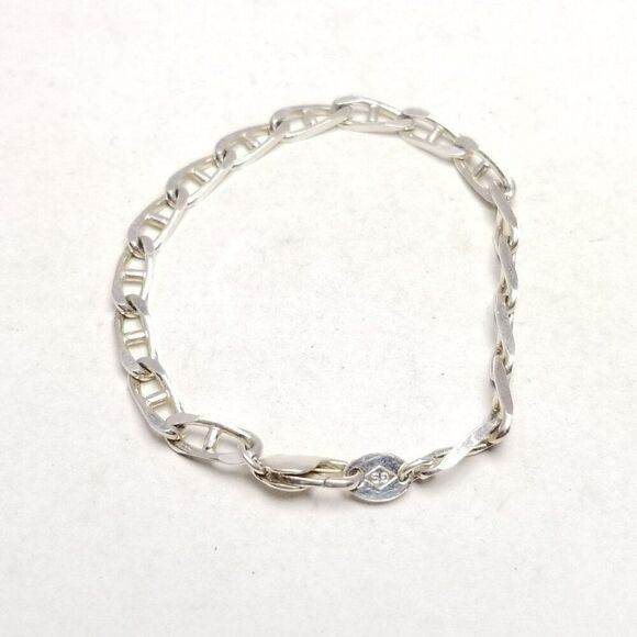 Vintage Anchor Link Chain Bracelet, Silver Tone, 7 Inches Long, Signe GS - Picture 3 of 7